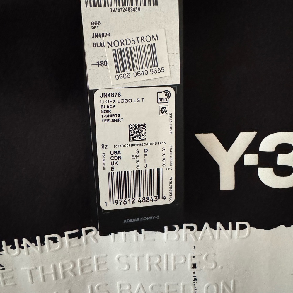 adidas Y-3 Men’s Black Long-Sleeve Graphic Tee with White Print Fits more like M - Picture 3 of 3